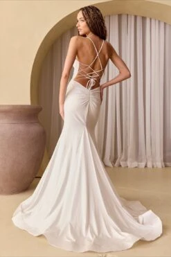 Amelia Couture 3018 Long Mermaid V-Neck Spaghetti Strap Lycra Gown(Amelia Couture 3018 Long Mermaid V Neck Spaghetti Strap Lycra Gown) -Discount Dress Shops 3018 amelia white back