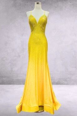 Amelia Couture 3018 Long Mermaid V-Neck Spaghetti Strap Lycra Gown(Amelia Couture 3018 Long Mermaid V Neck Spaghetti Strap Lycra Gown) -Discount Dress Shops 3018 amelia yellow