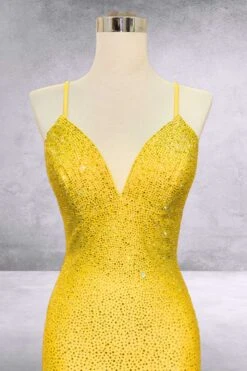 Amelia Couture 3018 Long Mermaid V-Neck Spaghetti Strap Lycra Gown(Amelia Couture 3018 Long Mermaid V Neck Spaghetti Strap Lycra Gown) -Discount Dress Shops 3018 amelia yellow zoom