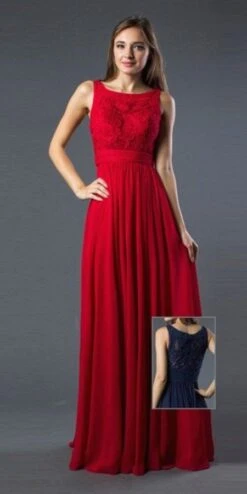 J&J Fashion 3030 A-line Long Formal Dress Bateau Neckline(Red A Line Long Formal Dress Bateau Neckline)