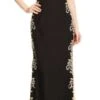 J&J Fashion 3034 Appliqued Sweetheart Neck Long Prom Dress(Appliqued Sweetheart Neck Long Prom Dress Black Gold)