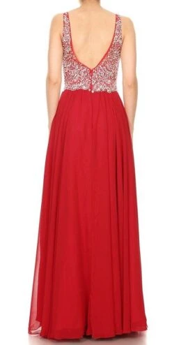 J&J Fashion 3049 V-Neck Embellished Long Prom Dress(V Neck Embellished Long Prom Dress Navy Blue) -Discount Dress Shops 3049 1 jj fashion red back