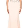 J&J Fashion 3058 Long Formal Dress With Sheer Lace Midriff(Blush Long Formal Dress With Sheer Lace Midriff)