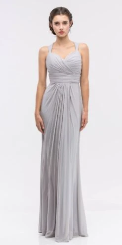 Eureka 3440 Ruched Sweetheart Neckline Long Dress(Ruched Sweetheart Neckline Floor Length Bridesmaids Dress Silver)