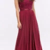 Eureka 3611 Lace Illusion Bodice Bateau Neck A-line Long Dress(Lace Illusion Bodice Bateau Neck A Line Long Dress Burgundy)