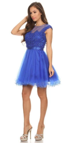 Eureka 3622 Cap Sleeve Lace Applique Bodice Dress(Dusty Pink Cap Sleeve Lace Applique Bodice Homecoming Dress Short) -Discount Dress Shops 3622 eureka royal dress side e301f2ff 395d 4482 a7af 2970e16a865c