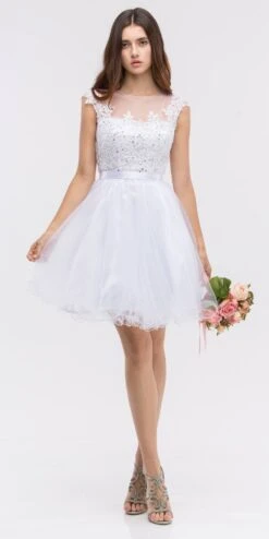 Eureka 3622 Cap Sleeve Lace Applique Bodice Dress(Dusty Pink Cap Sleeve Lace Applique Bodice Homecoming Dress Short) -Discount Dress Shops 3622 eureka white dress ee485fa0 b736 4b00 a506 a7fb72494b3d