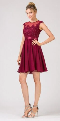 Eureka 3633 Appliqued Bodice A-Line Dress Knee-Length(Appliqued Bodice Wedding Guest A Line Dress Knee Length Mocha) -Discount Dress Shops 3633 eureka fashion burgundy d26eb581 13cf 4a4e af9a 4db59c9cea2e