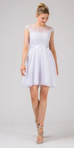 Eureka 3633 Appliqued Bodice A-Line Dress Knee-Length(Appliqued Bodice Wedding Guest A Line Dress Knee Length Mocha) -Discount Dress Shops 3633 eureka fashion white f58ba9bf 269d 4ed6 886e 3eed82384fad