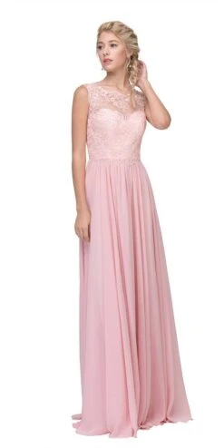 Eureka 3711 Floor Length Formal Dress Lace Illusion Bodice(Mocha Floor Length Formal Dress Lace Illusion Bodice) -Discount Dress Shops 3711 eureka fashion dusty pink