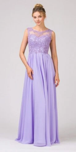 Eureka 3711 Floor Length Formal Dress Lace Illusion Bodice(Mocha Floor Length Formal Dress Lace Illusion Bodice) -Discount Dress Shops 3711 eureka fashion lilac