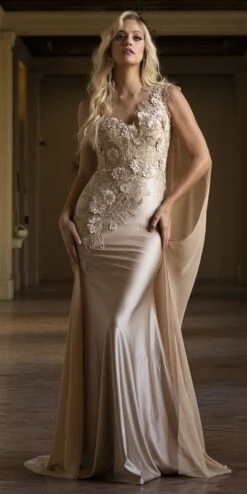 Amelia Couture 388 Long One Shoulder Draping Cape Bustier Bodice Dress(Amelia Couture 388 Long One Shoulder Draping Cape Bustier Bodice Dress)