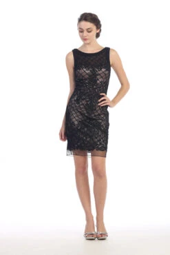 Eureka 3925 Bodycon Corded Lace Sleeveless Short Cocktail Dress(Bodycon Corded Lace Sleeveless Short Cocktail Dress Black Blush) -Discount Dress Shops 3925 eureka black blush dress2