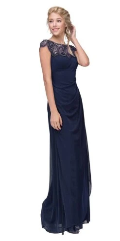 Eureka 3927 Beaded Long Formal Dress Ruched Back And Waistline(Beaded Long Formal Dress Ruched Back Burgundy) -Discount Dress Shops 3927 eureka fashion navy blue