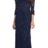 Eureka 3935 Lace Beaded Long Dress Mid Length Sleeve(Navy Blue Lace Beaded Long Formal Dress With Three Quarter Sleeves)