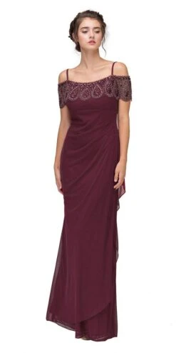 Eureka 3937 Cold-Shoulder Beaded Long Dress Ruched Side Silhouette(Cold Shoulder Beaded Long Formal Dress Burgundy) -Discount Dress Shops 3937 eureka fashion burgundy 2dac7d25 668f 48ab b693 832e40ae7b6c