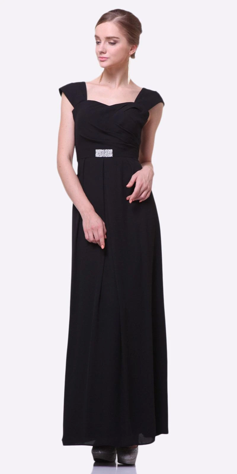 Cinderella Divine 3948 Long Cap Sleeve Gown Queen Anne Neckline(Long Cap Sleeve Black Semi Formal Gown Queen Anne Neckline) 1 Cinderella Divine 3948 Long Cap Sleeve Gown Queen Anne Neckline(Long Cap Sleeve Black Semi Formal Gown Queen Anne Neckline)
