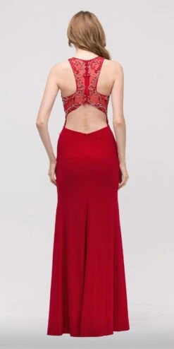 Eureka 4043 Grecian Inspired Gown Floor Length Illusion Neck Beads(Grecian Inspired Gown Black Floor Length Illusion Neck Beads) -Discount Dress Shops 4043 eureka red dress back