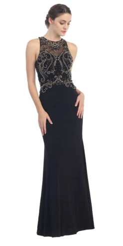 Eureka 4043 Grecian Inspired Gown Floor Length Illusion Neck Beads(Grecian Inspired Gown Black Floor Length Illusion Neck Beads)