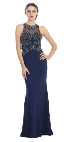 Eureka 4043 Grecian Inspired Gown Floor Length Illusion Neck Beads(Grecian Inspired Gown Black Floor Length Illusion Neck Beads) -Discount Dress Shops 4043eu navy f282cd55 816e 48a2 8128 5292034ebe13