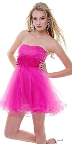 CLEARANCE - Cinderella Divine 414 Short A-Line Tulle Dress (Size 6)(Purple Homecoming Dress Short A Line Tulle Skirt Strapless Flower)