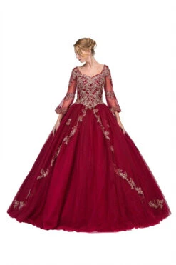 Eureka 4188 Appliqued Long Quinceanera Dress Bell Sleeves(Ivory Gold Appliqued Long Quinceanera Dress With Bell Sleeves) -Discount Dress Shops 4188 eureka fashion burgundy 800x1200 a72552bd c0be 4098 9bb0 fdc45c7e0a62