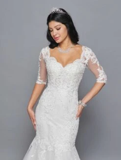 DeKlaire Bridal 418 Mid Length Sleeve V-Neckline Mermaid Court Train Wedding Dress(Lovely La Bridal 418 Mid Length Sleeve V Neckline Mermaid Court Train Wedding Dress Beaded Lace Applique) -Discount Dress Shops 418 IVORY 3