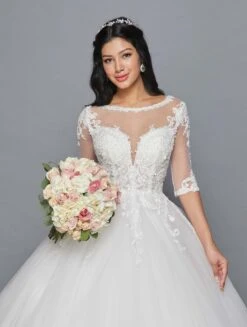 DeKlaire Bridal 421 Mid-Length Sleeve A-Line Wedding Gown Illusion Boat Neckline Beaded Lace(Lovely La Bridal 421 Mid Length Sleeve A Line Wedding Gown Illusion Boat Neckline Beaded Lace) -Discount Dress Shops 421 IVORY 3