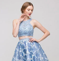 Eureka 4222 Long 2 Piece Lace Top Dress Flower Print(Floor Length 2 Piece Lace Top Dress Black Black Lining Flower Print) -Discount Dress Shops 4222 sky blue