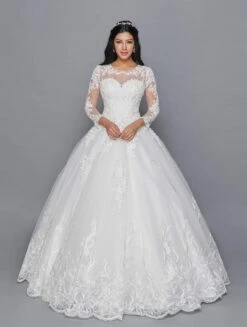 DeKlaire Bridal 422 Mid-Length Sleeve A-Line Wedding Gown Illusion Boat Neckline(Lovely La Bridal 422 Mid Length Sleeve A Line Wedding Gown Illusion Boat Neckline Beaded Lace)