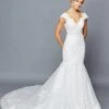 DeKlaire Bridal 423 Scalloped V-Neckline Illusion Panel Chapel Train Mermaid Wedding Dress(Lovely La Bridal 423 Scalloped V Neckline Illusion Panel Chapel Train Mermaid Wedding Dress Beaded Lace Sequins Applique)