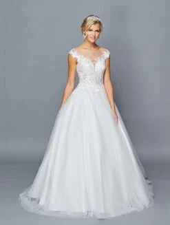 DeKlaire Bridal 425 Illusion Boat Neckline Cap Sleeve A-Line Court Train Wedding Dress(Lovely La Bridal 425 Illusion Boat Neckline Cap Sleeve A Line Court Train Wedding Dress Lace Sequins Applique)