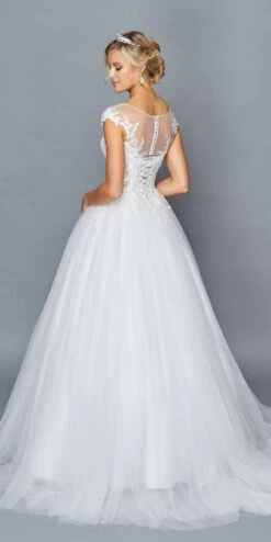DeKlaire Bridal 425 Illusion Boat Neckline Cap Sleeve A-Line Court Train Wedding Dress(Lovely La Bridal 425 Illusion Boat Neckline Cap Sleeve A Line Court Train Wedding Dress Lace Sequins Applique) -Discount Dress Shops 425 lovely la bridal white back crop