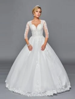 DeKlaire Bridal 436 Mid-Length Sleeve A-Line Wedding Gown V-Neckline Beaded Lace(Lovely La Bridal 436 Mid Length Sleeve A Line Wedding Gown V Neckline Beaded Lace)