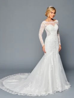 Deklaire Bridal 450 Court Train Trumpet Wedding Gown Long Sleeves(Deklaire Bridal 450 Long Length Sleeve A Line Wedding Gown Beaded Lace)