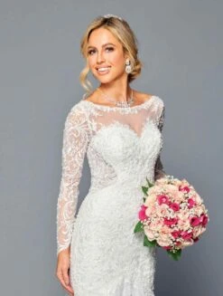 Deklaire Bridal 450 Court Train Trumpet Wedding Gown Long Sleeves(Deklaire Bridal 450 Long Length Sleeve A Line Wedding Gown Beaded Lace) -Discount Dress Shops 450 3