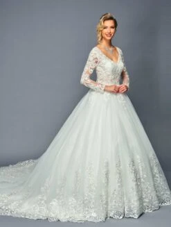 DeKlaire Bridal 476 Floor Length Long Sleeve A-Line V-Neck Wedding Ballgown(Deklaire Bridal 476 Floor Length Long Sleeve A Line V Neck Wedding Ballgown)