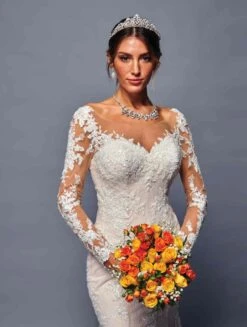 Deklaire Bridal 483 Long Sleeve Trumpet Wedding Gown(Deklaire Bridal 483 Long Sleeve Trumpet Wedding Gown) -Discount Dress Shops 483 3