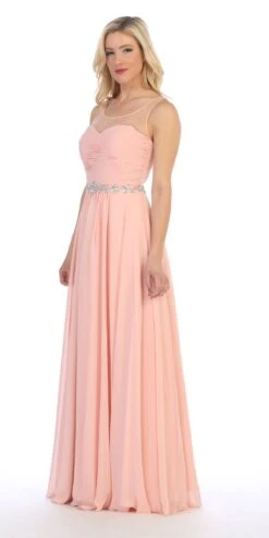 Celavie 5020 Illusion Ruched Bodice Long Dress Sleeveless(Celavie 5020 Blush Illusion Ruched Bodice Long Formal Dress Sleeveless) -Discount Dress Shops 5020 celavie blush left side 05eca467 2d2a 4b51 ad3f caba4dedf154