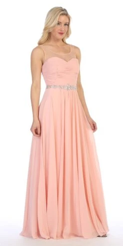 Celavie 5020 Illusion Ruched Bodice Long Dress Sleeveless(Celavie 5020 Blush Illusion Ruched Bodice Long Formal Dress Sleeveless) -Discount Dress Shops 5020 celavie blush right side a1ff5fe9 8956 4507 94d1 92695ff0f447