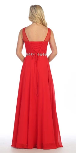 Celavie 5020 Illusion Ruched Bodice Long Dress Sleeveless(Celavie 5020 Blush Illusion Ruched Bodice Long Formal Dress Sleeveless) -Discount Dress Shops 5020 celavie dress red back 94c9f1cd 18b6 4d52 af2c ea783cb272cd