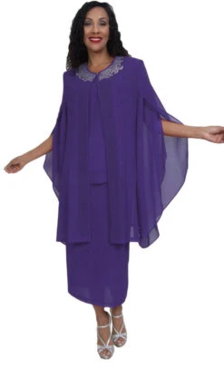 Hosanna 5024 Plus Size 3 Piece Set Tea Length Dress(Hosanna 5024 Plus Size Purple 3 Piece Set Tea Length Dress)