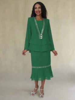 Hosanna 5557 Plus Size 3-Piece Set Tea Length Dress(Hosanna 5557 Plus Size 3 Piece Set Tea Length Dress) -Discount Dress Shops 5103 hosanna hunter green