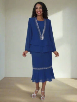 Hosanna 5557 Plus Size 3-Piece Set Tea Length Dress(Hosanna 5557 Plus Size 3 Piece Set Tea Length Dress)