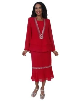 Hosanna 5557 Plus Size 3-Piece Set Tea Length Dress(Hosanna 5557 Plus Size 3 Piece Set Tea Length Dress) -Discount Dress Shops 5103 hosanna red