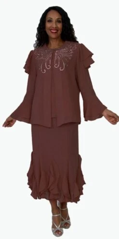 Hosanna 5150 Plus Size 3 Piece Set Tea Length Dress(Hosanna 5150 Plus Size 3 Piece Set White Tea Length Dress) -Discount Dress Shops 5150 hosanna brown