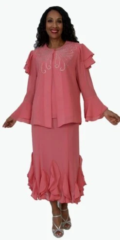 Hosanna 5150 Plus Size 3 Piece Set Tea Length Dress(Hosanna 5150 Plus Size 3 Piece Set White Tea Length Dress) -Discount Dress Shops 5150 hosanna coral