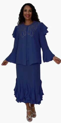 Hosanna 5150 Plus Size 3 Piece Set Tea Length Dress(Hosanna 5150 Plus Size 3 Piece Set White Tea Length Dress) -Discount Dress Shops 5150 hosanna navy