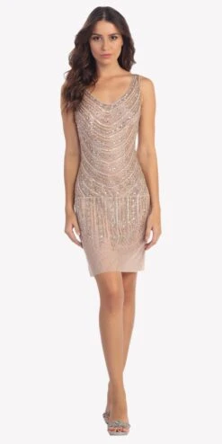 CLEARANCE - Fully Beaded Sexy Champagne Cocktail Dress Embellished (Size Medium)(Clearance Fully Beaded Sexy Champagne Cocktail Dress Embellished)