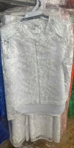 Hosanna 5519 Modest 3-Piece Set Tea Length Embroidered Lace Dress(Hosanna 5519 Modest 3 Piece Set Tea Length Embroidered Lace Dress) -Discount Dress Shops 5519 white